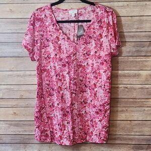 NWT J. Jill Pink and Red Floral Top